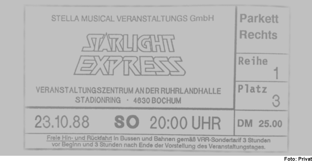 Eintrittskarte „Starlight Express“ von 1988 (Foto: Privat)